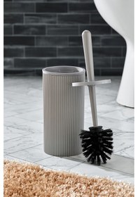 Resim Line Çizgili Yuvarlak Kapaklı Wc Banyo Fırçası - Tuvalet Fırçası Gri 