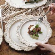 Resim 1 Vintage Barok Tarzı Seramik Yemek Tabakası - Şık Fransız Kabartmalı İnci Nokta Tasarımı, Kahvaltı, Pastane, Düğün Resepsiyonları & Lüks Restoranlarda Steak Yemeği İçin İdeal 