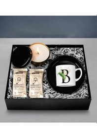 Resim Kişiye Özel Siyah Tabaklı Fincan & Siyah Mum & İkili Kahve Seti 