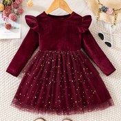 Resim Yıldızlı Dantel Etek ve Uçan Kollu Genç Kız İlkbahar ve Sonbahar Elbisesi 