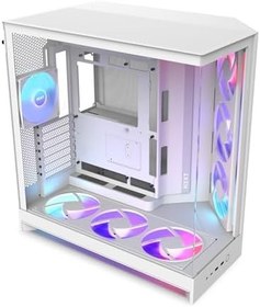 Resim NZXT H9 Flow RGB+ (2025) - Büyük Çift Odacıklı ATX Orta Kule Hava Akımı PC Kasası - 7 RGB Fan (6 x 140 mm, 1 x 120mm) ve Kontrol Göbeği - 420mm Radyatör Desteği - Geri Bağlantıya Hazır - Beyaz 