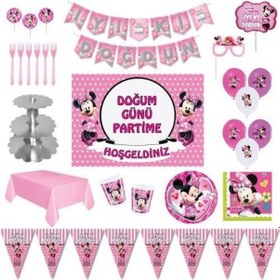 Resim Minnie Mouse Lüks Doğum Günü Parti Malzemeleri Afişli Set 8 Kişil 