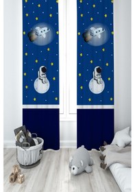 Resim Mekta Home Bebek Ve Çocuk Odası Astronot Ve Spacex Desenli 2 Kanat Fon Perde 