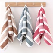 Resim Yumuşak Çizgili Polyester Karışımı İçeren Hafif Plaj Havlusu, Elde Yıkanabilir, Tropikal Tarz, Yetişkinler İçin Uygun, Havuzlar, Seyahat, Kamp ve Cruise Sandalyesi Aksesuarları İçin Mükemmel - Plaj Havlusu 