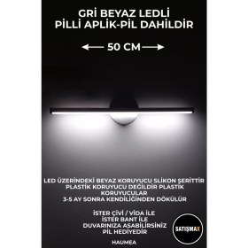 Resim PremiumPort Modern Kablosuz Ledli Tak Çalıştır Aplik, 50 Cm, Pilli, Banyo ve Tablo Aydınlatması 