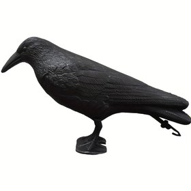 Resim İki set karga yemi: avcılık için tam vücut plastik karga yemi ve Halloween dekorasyonu ile bahçe süslemesi için bacaklı siyah karga yemi 