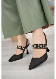 Resim Nesilshoes Nesil Shoes Fls 660 Siyah Hasır 9cm Topuklu Kadın Sandalet 