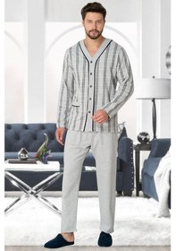 Resim Mecit Pijama Mecit 2767 Gri Önden Düğmeli Büyük Beden Erkek Pijama Takımı 001 