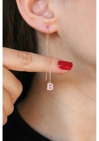 Resim Argentum Concept B Harfi 925 Ayar Gümüş Rose Tek Zincir Küpe - K098901 