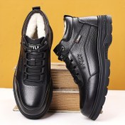Resim 1pr Erkek Kış Sıcak Yünlü Kar Botları - Casual Outdoor Hiking Yuvarlak Ayak Ucu Kısa İnek Derisi Botlar ile Kauçuk Taban ve Kumaş İç Taban - Bağcıklı Katı Renk Sonbahar/Kış Ayakkabı, Kalın 