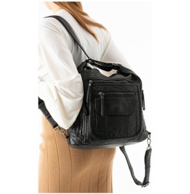 Resim 571 Collections Yıkanmış Deri Hem Sırt Hem Omuz Çantası Siyah Model: 571-14-18d 