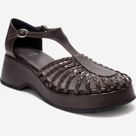 Resim Luvishoes Barry Kahverengi Örgü Detaylı Kadın Dolgu Topuklu Sandalet Kahverengi 