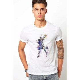Resim Qivi Basketci Basketbolcu Spor Baskılı Beyaz Erkek Örme Tshirt 