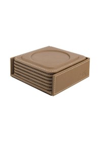 Resim Bardak Altlığı,6 Lı Set,masaüstü Yuvarlak Cup Coaster,vegan Suni Deri,11x11 Cm.,vizon Vizon 