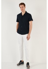 Resim Buratti Pamuk Karışımlı Apaş Yaka Kısa Kollu Regular Fit Erkek Gömlek Cf24S115882 Lacivert 