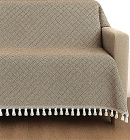 Resim Dama Desen Dokuma %100 Pamuklu Çok Amaçlı Pike Koltuk Örtüsü 180x230 Kahverengi 