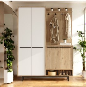 Resim Robin Home Portmanto Vestiyer Ayakkabılık Metal Ayaklı Sepet-beyaz Ahşap - Beyaz 
