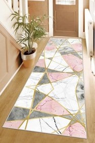 Resim Pelangi Mermer Desenli Gold Şeritli Dijital Baskı Yıkanabilir Kaymaz Taban Kilim Model Salon Halısı, Gri 80 x 50, 95554260800507 
