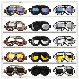 Resim Motosiklet Gözlükleri Retro Kask Pilot Gözlükleri Motosiklet Bisiklet Gözlükleri Vintage Klasik Güneş Gözlükleri Gafas Motocross Dirt Bikesiyah Gümüş 