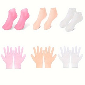 Resim 4 Adet Kokusuz Silikon Eldiven ve Çorap Seti - Yumuşak Cilt Bakımı Kiti El ve Ayak Nemlendirici, Pembe, Bej, Beyaz ve Hafif Pembe Renklerde Eldivenler, Pembe, Bej, Beyaz, Hafif Pembe, Bej ve Beyaz Renklerde Çoraplar, Yumuşak Cilt Bakımı|Minimalist Tasarım|Silikon Malzeme 