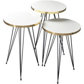 Resim Zigon Sehpa Ve Orta Sehpa Kr Set Siyah Tel Ayak Altın Beyaz Diğer 