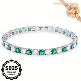 Resim 1 Adet Yeşil Gümüş Bileklik - 925 Ayar Gümüş Minimalist Kadın Zinciri - Hipoalerjenik Dayanıklı Günlük Takı, Parıldayan Sentetik Zirkonya Aksanlı, Düğünler & Müzik Festivalleri İçin Mükemmel, Festival Takısı, Lüks Aksesuar, Hipoalerjenik Mücevher 