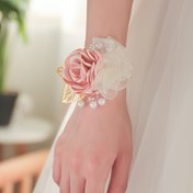 Resim Şık Pembe Gül ve Dantel Çiçek Tasarımıyla Premium İnci Detaylı Boho Tarzı Gelin Bilek Çiçeği - Nedime ve Parti Kutlamaları için Polyester Fiber Düğün Aksesuarı - 1 Paket 