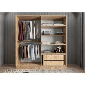 Resim Star Sürgü Kapaklı Gizli Çekmeceli Dolap Gardırop Çam Beyaz 140 Cm 