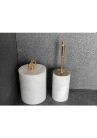 Resim Beyaz Mermer Gold Mercan Aksesuarlı 2'li Banyo Seti Beyaz 