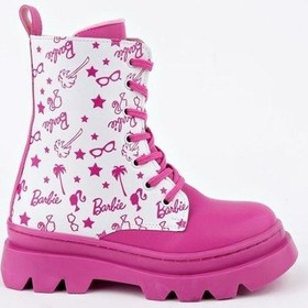 Resim Ramer Pembe Beyaz Renkli Barbie Baskılı Fermuarlı Bağcıklı Lüks Kız Çocuk Botu 001 