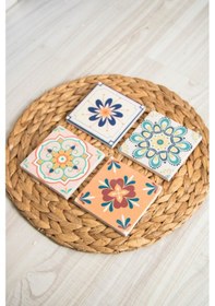 Resim Doğal Taş Bardak Altlığı 4'lü Set 10x10x1 Cm Doğaltaş Çok Renkli 