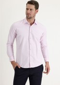 Resim Toz Pembe Uzun Kol Slim Fit Dar Kesim Klasik Desenli Pamuklu Kolay Ütülenebilir Gömlek Kigili