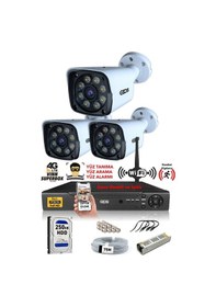 Resim Ds 2034 Ids 3 Kameralı 5mp Sony Lensli 1080p Fullhd Gece Renkli Full Kamera Seti Su Geçirmez Cepten İzle 