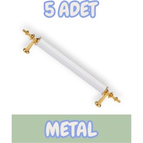 Resim Tuana Rustik Alüminyum Metal Lüks Modern Mobilya Çekmece Mutfak Dolabı Kulpu Beyaz-Altın (5 Adet) 