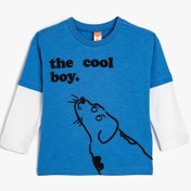 Resim Koton Köpek Baskılı Tişört Uzun Reglan Kol Bisiklet Yaka Pamuklu Mavi 5wmb10221tk Mavi 