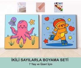 Resim Çocuklar İçin Sayılarla Boyama Seti 20x20 cm – Denizdeki Dostlarımız & Patenci Köpek (2’li Paket) 
