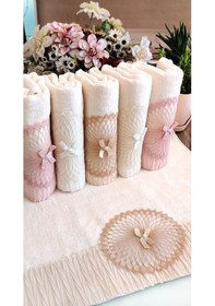 Resim 3.lü Set Çeyizlik 50x90 Cm. Lüks Piliseli Özel Kadife Doku El Ve Yüz Havlu Seti, Nişan Havlusu Krem6.lı Krem 
