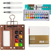 Resim Mini Suluboya Seti, 8 Gözlü Palet, Taşınabilir 12 Renkli Suluboya Paleti, Suluboya Kağıdı Defteri ve Fırçalar ile Birlikte, Ressamlar, Sanatçılar ve Öğrenciler İçin Uygun 