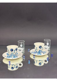 Resim Nazar Gözlü Porselen 2 Li Fincan Seti El Dekorlu Kahve Fincanı Takımı Renkli 