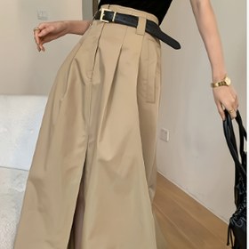 Resim Şık Özel Koleksiyon Kadınlar için A Kesim Midi Etek - Ön Yırtmaçlı ve Yan Cepli, Kemer Gerekmez, Makinede Yıkanabilir, Günlükten Şik'e Çok Yönlü Düz Renk Her Mevsime Uygun, Rahat Giyimden Resmiye Geçiş | Sofistike Detaylar 