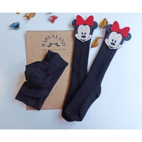 Resim Babyland Kız Bebek/çorap Siyah Ribana Bandana Ve Kırmızı Mickeyli Siyah Çorap Seti Miki Fare 