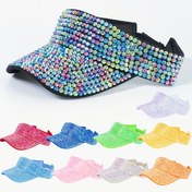 Resim Y2K ilhamlı parıltılı taşlı güneş şapkası - Moda açık üst tasarı, koruma, renkli kristal süslemeler, rastgele seçim, şık dış mekan etkinlikleri için mükemmel 