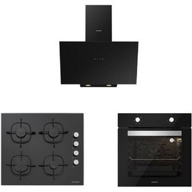 Resim Silverline BO65E1B01 - CS5335B02 - 3481 FLAM 3'lü Siyah Cam Ankastre Set 