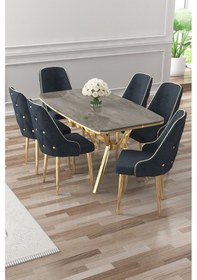 Resim Canisa Asel Serisi 90x160 Lak Panel Antrasit İroni Gold Kaplama Ayaklı Masa Takımı Ve 6 Antrasit Sandalye Antrasit İroni Masa Antrasit Sandalye Ayaklar Gold 