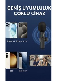 Resim Kablosuz Tüylü Siyah Yaka Mikrofonu Type-c Apple Uyumlu 2 Li Set Tak Çalıştır 