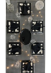 Resim Sıvı Geçirmez Dertsiz Masa Örtüsü Kareli Desen Siyah 25 Parça Set 