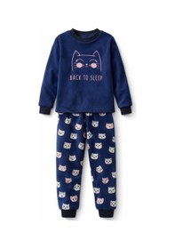 Resim Kız Çocuk Kadife Polar Desenli Pijama Takımı 1682 Lacivert Lacivert 