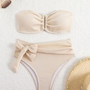 Resim Kadınların Yüksek Esneklikli Düz Renk Bikini Seti, Polyester %95 Elastan %5, 200g/m² Örgü Kumaş 