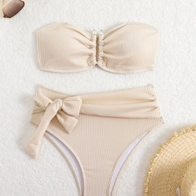 Resim Kadınların Yüksek Esneklikli Düz Renk Bikini Seti, Polyester %95 Elastan %5, 200g/m² Örgü Kumaş 