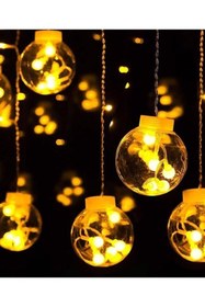 Resim rkmstore Dekoratif Işıklı Saçaklı Top Perde Led Fişli 8 Fonksiyonlu Günışığı 